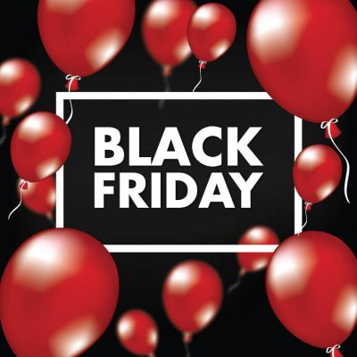 Cartel de black friday con globos